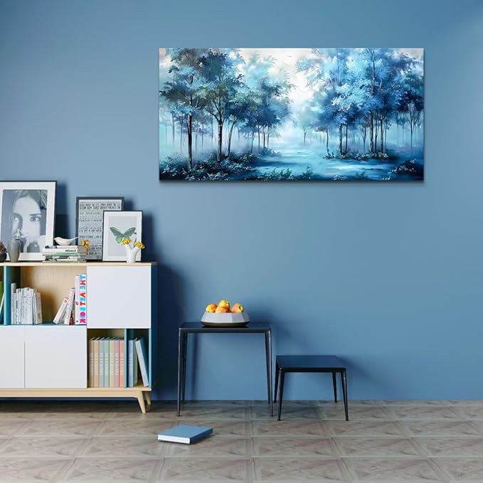 Wapluam Large Canvas Wall Art For Bedroom Wall Decor For Living Room Office Decorations Trees Wall Paintings Foggy Forest Landscape Wall Pictures Artwork Stretched and Framed Canvas Art Home Decor