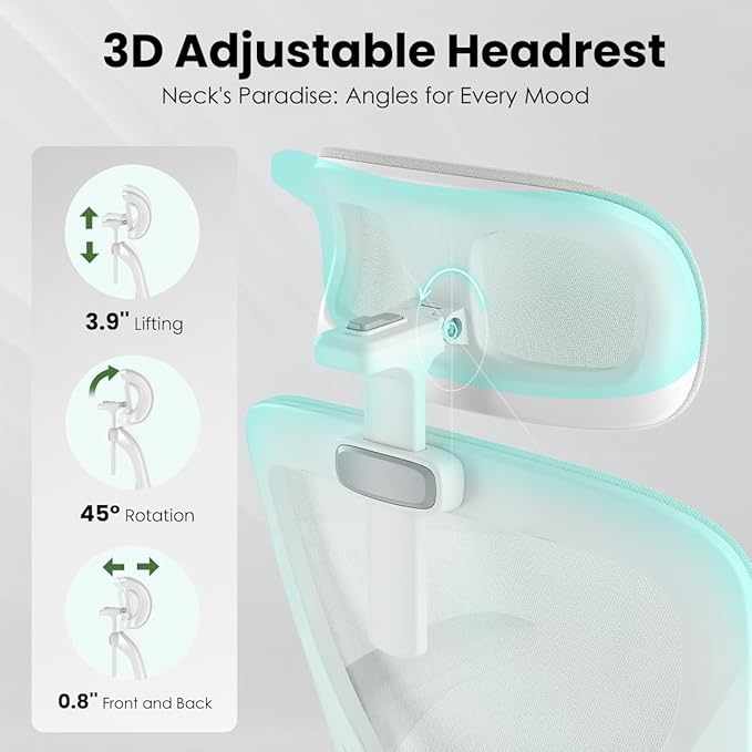 Soohow Ergonomic Office Chair,Home Office Desk Chair with Adjustable Lumbar Support Armrests,Comfy Computer Desk Chair with Headrest,for Home and Office, White