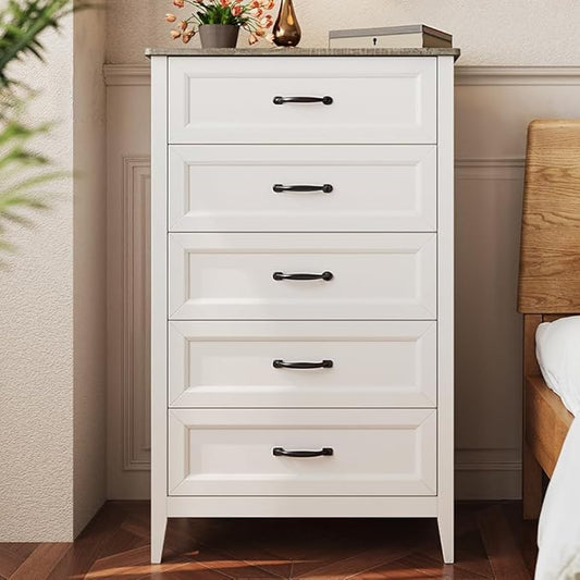 Gizoon 5 Drawer Dresser, 44.8" H Wood Chest of Drawers, White Dresser for Bedroom, with Smooth Rail, Metal Handles, Anti-tip Device, Modern Chest, for Living Room, Hallway, Grey