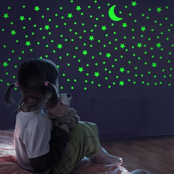 Glow in The Dark Stars and Moon, Realistic No Dots No Squares Set. Star Shaped Stickers and Moon, Luminous Adhesives for Room, Wall, Bedroom, Light up Your Ceiling and Living Room