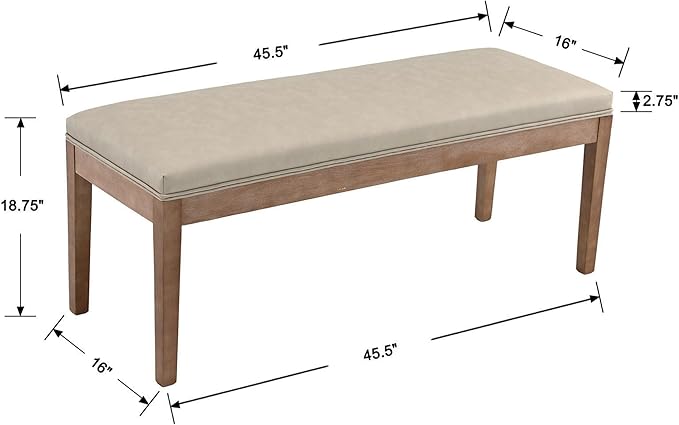 Upholstered Entryway Bench Modern Shoe Benches for Hallway Porch Bedroom Bench for End of Bed Dining Bench for Dining Table Dining Room Kitchen Window with Wood Legs, PU Leather, Grey