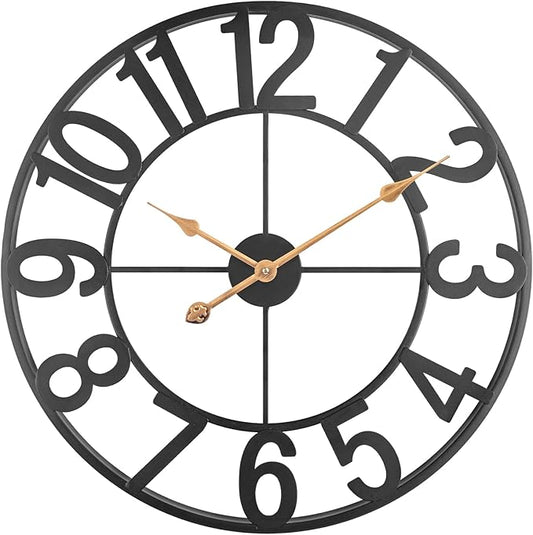 Large Wall Clock for Living Room Decor, 30 in Oversized Wall Clocks Battery Operated Silent Non Ticking, Modern Farmhouse Decorative Wall Clock for Kitchen, Bedroom, Office - Black Metal