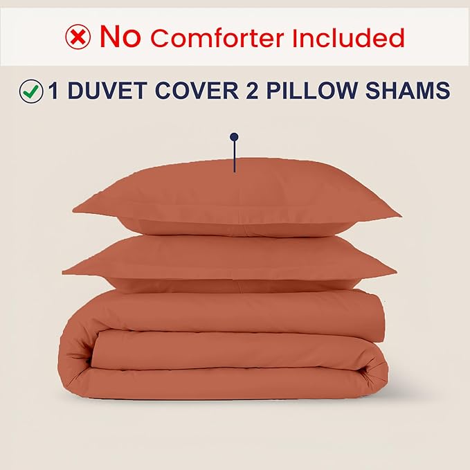 Kotton Culture 3 Pc King Size Duvet Cover Set- 100% Egyptian Cotton Sateen 600 Thread Count Ultra Soft Premium Durable Comforter Cover Zipper Closure & Corner Ties (Burnt Orange, King 102"x94")