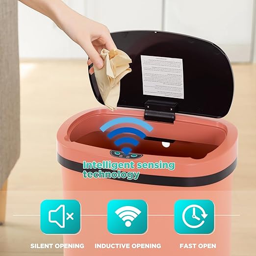 PayLessHere 13 Gallon Trash Can Kitchen Trash Can Automatic Garbage Can with Lid Touch Free High-Capacity Motion Sensor for Kitchen Bedroom Bathroom Office Wateproof Trash Bin (3, Pink)