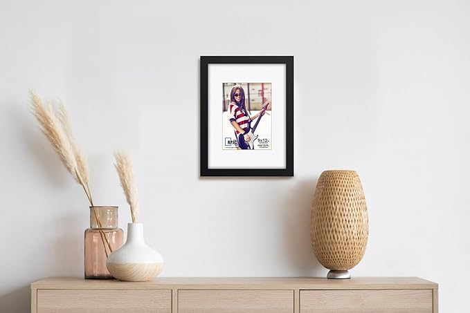 RPJC 9 x 12 Picture Frames Made of Solid Wood and High Definition Glass Display Pictures 6x8 with Mat or 9x12 Without Mat for Wall Mounting Photo Frame Brown