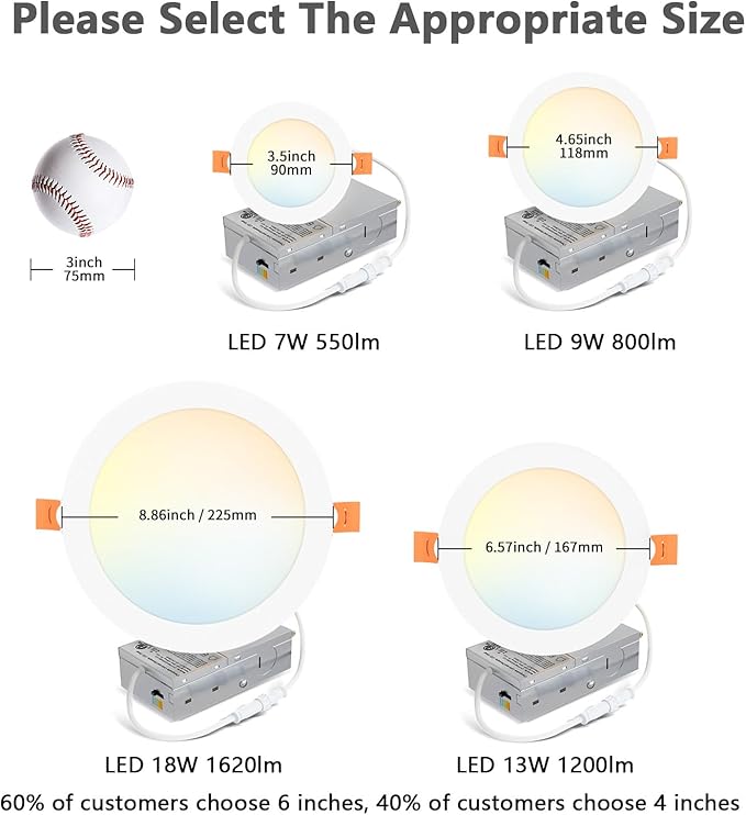 LVWIT 12 Pack LED Recessed Lighting 4 Inch with Junction Box, 5CCT Dimmable Downlight, 9W Ultra-Thin Modern Ceiling Light, 2700/3000/3500/4000/5000K Selectable Led Can Lights, Smooth Trim