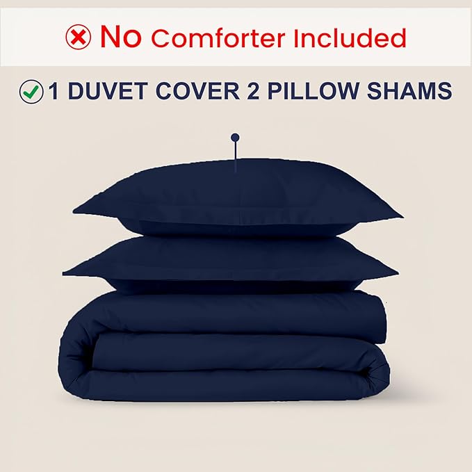 Kotton Culture 120"x120" 3 Pc Super King Plus/Super Oversize King Duvet Cover Set 100% Egyptian Cotton - 600 TC, Zipper Closure & Corner Ties - Fits Only Extra Large Inserts - Navy Blue
