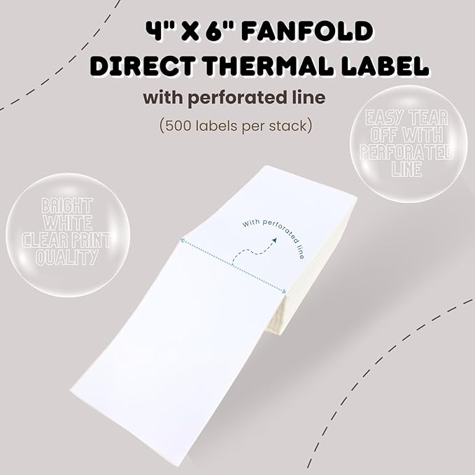 4000 Fanfold 4" x 6" Standard Shipping Labels - Perforated Shipping Labels | Commercial Grade White Mailing Postage Labels with Extra Strong Adhesive - Compatible with Most Label Printers