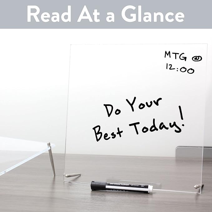 Desk Dry Erase Board with Erasable Marker | White, Black, Clear Acrylic Whiteboard Surface | Angled Writing Tablet | Personal Organizer with Daily Schedules | Weekly to-Do Lists (Clear - 12x12)