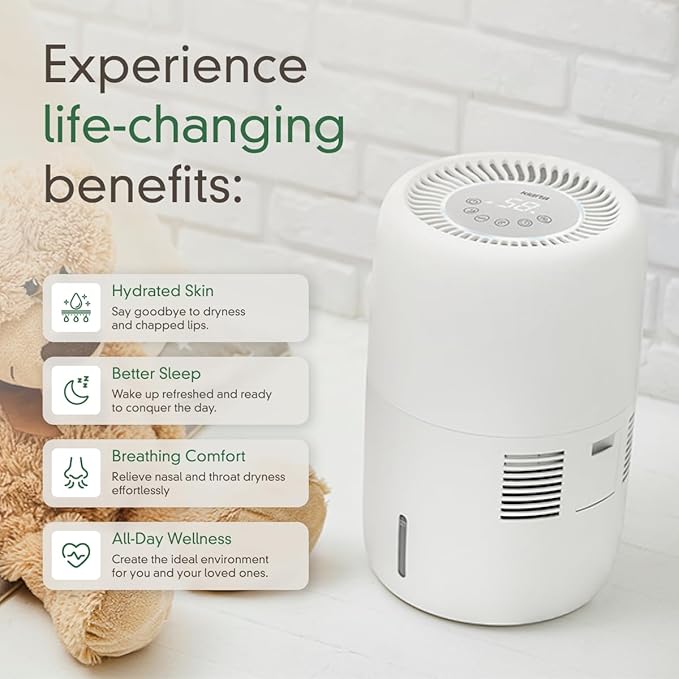 Humea Smart Evaporative Humidifier with WiFi & App Control - 3L Tank, 4 Speeds, 300ml/h - Quiet, Mist-Free, No White Dust - Nightlight - For Allergies, Dry Skin, Better Sleep - Beige