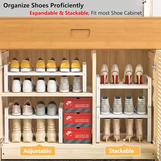Bayou 1-Tier Expandable Shoe Rack, Adjustable Closet Shoe Storage Organizer, Heavy Duty Carbonsteel Shoe Shelf, Stackable Free Standing Shoe Rack for Small Space (H:10")