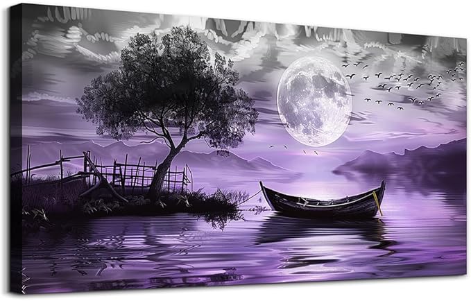 hyidecorart Black And White Wall Painting Large Wall Art For Living Room Framed Canvas Wall Decor For Bedroom Office Decoration Purple Scenery Abstract Picture Artwork Home Decor Ready to Hang