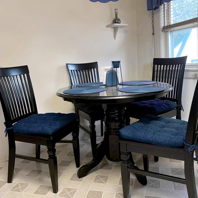 Barnett Home Decor Chenille Rib Navy Blue Dining Chair Cushions with Ties - 15 x 17 Size Small Chair Pad - Latex Foam Fill, Reversible - Made in USA (Midnight Blue/Small)