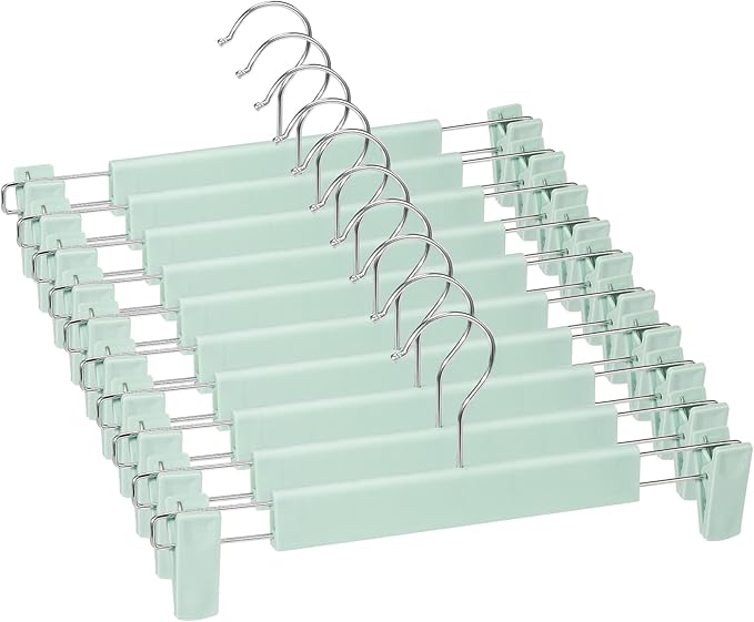 Skirt Hangers，Pants Hangers with Clips，360 ° Swivel Hooks Space Saving Hangers for Pants, Skirts, Clothes, Jeans (10Pack, Light Green)