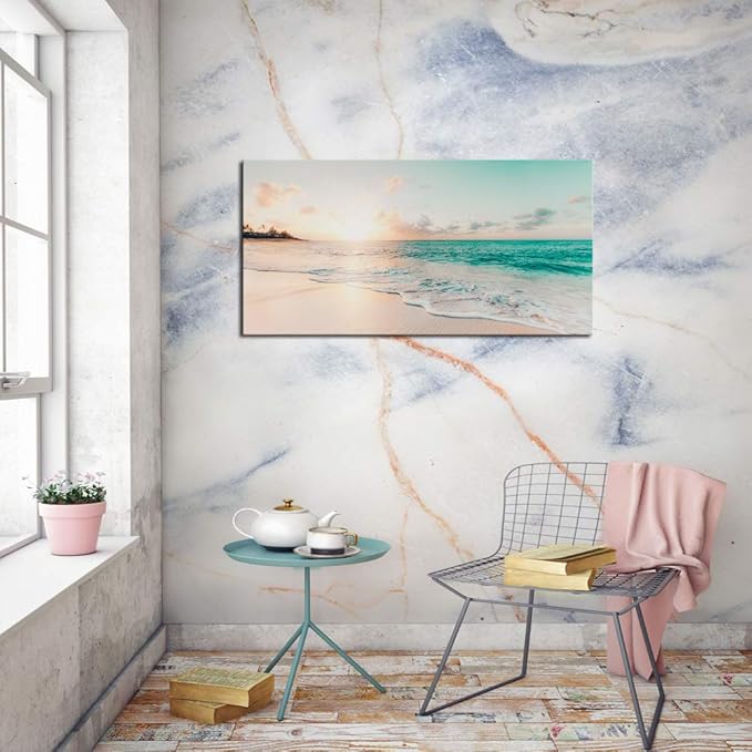 DZL Art S73850 Wall Art Canvas Prints Beach Sunset Ocean Waves Nature Pictures Painting Canvas Paintings Ready to Hang for Home Decorations Wall Decor