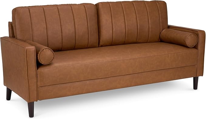 Bush Home 77-inch Sofa, Living Room Furniture, Max Collection, Buffed Camel Vegan Leather