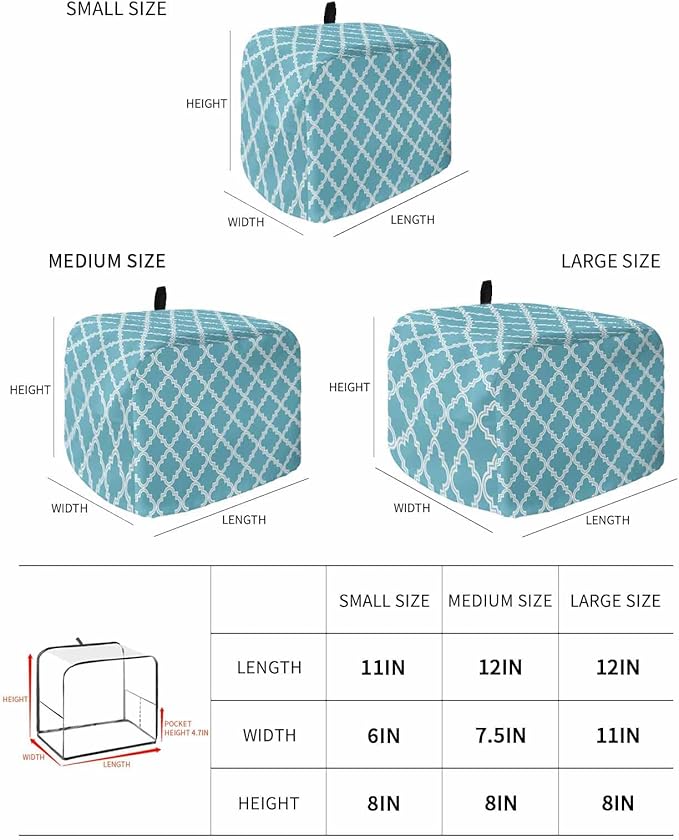 Toaster Cover 4 Slice Moroccan Pattern Toaster Oven Cover with Pockets Blue Geometric Trellis Dustproof Bakeware Protector Small Kitchen Appliance Dust Covers and Fingerprint Protection for Women