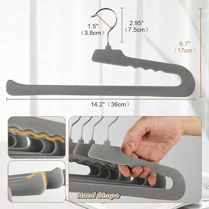 Velvet Pants Hangers,8 Pack Non Slip Felt Slack/Trouser HangersSlim & Sleek Heavy Duty Space Saving Closet Hanger with 360° Swivel Hook,Tank Top Hangers for Shorts,Jeans,Suit Pants,Towel(Gray)