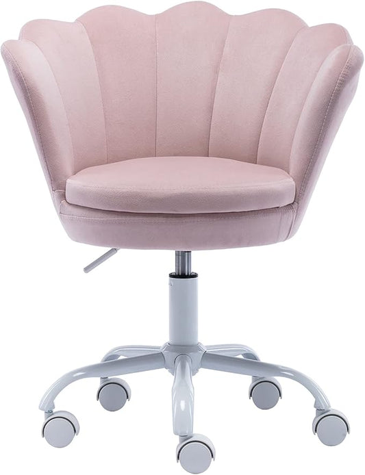 chairus Cute Kids Desk Chair Velvet Living Room Accent Armchair Upholstered Teens Vanity Chair with Seashell Back, Adjustable Swivel Children Study Chair for Computer Homework, Pink