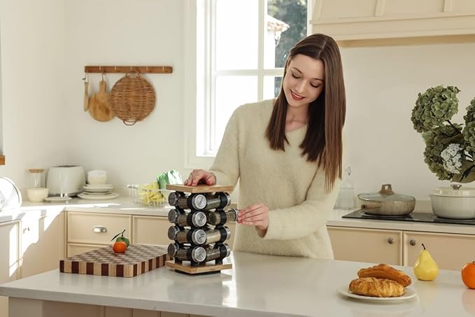 Orii 16-Jar Rotating Spice Rack with Spices Included – Pre-Filled Spice Racks with 5-Year Refill Program - Flavorful Spices