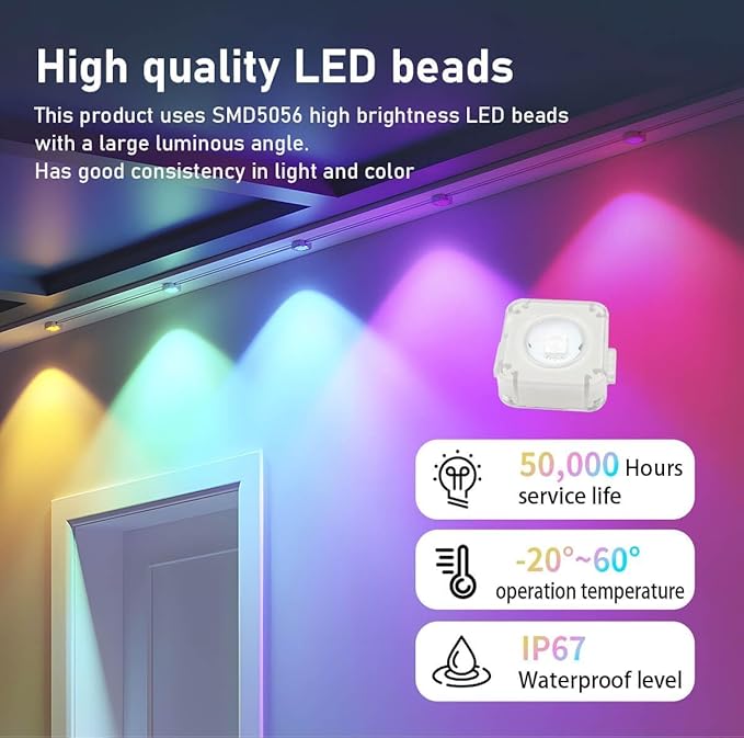 Permanent Outdoor String Lights 150ft, Smart RGB App Control with 90 LEDs, LED Eaves Lights IP67 Waterproof, House Roof Outdoor Lighting for Party, Daily, Halloween, Christmas,Garden