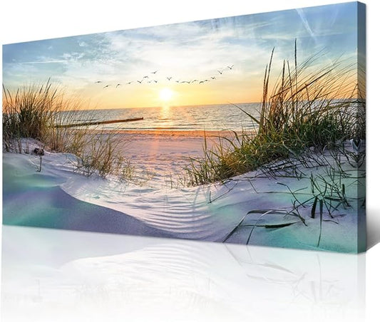 Wapluam Canvas Wall Art For Living Room Wall Decor For Bedroom Blue Sea Beach Scenery Wall Paintings Poster Prints Artwork Office Decorations Ocean Seascape Pictures Modern Room Home Decor 40X20 in