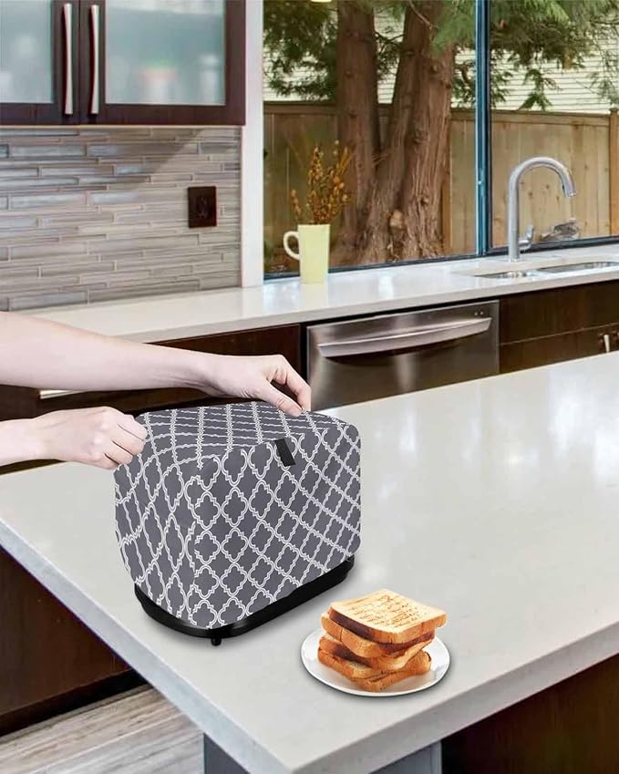 Toaster Cover 4 Slice Moroccan Pattern Toaster Oven Cover with Pockets Dark Grey Dustproof Bakeware Protector Small Kitchen Appliance Dust Covers and Fingerprint Protection for Women