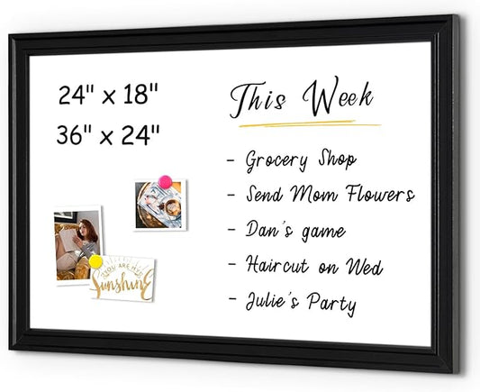 4 THOUGHT Dry Erase Board, 18 x 24 in Magnetic Whiteboard Black Vintage Wood Frame Wall-Mounted White Board Decorative Notice Board for School, Office, Home, Kitchen with 6 Magnets 4 Markers 1 Eraser