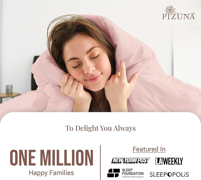 Pizuna 100% Cotton Queen 3 Pc Duvet Cover + 1 Pc Fitted Sheet Set 400 Thread Count Light Pink Sateen Weave Luxurious Long Staple Cotton 4 Piece Bedding Set-1 Duvet Cover,2 Pillow Shams,1 Fitted Sheet