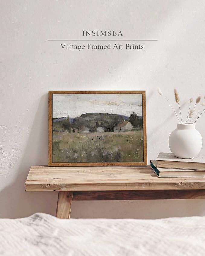 InSimSea Framed Wall Art for Living Room Vintage Landscape Prints Framed Canvas Art Wall Decor Abstract Serene Countryside Scene Wall Prints Mid Century Modern Decor for Bedroom Office 9x11in