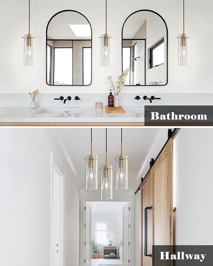 Blown Glass Pendant Light, Gold Pendant Light Kitchen Island 1 Pack, Glass Kitchen Pendant Lights, Island Pendant Lights for Kitchen, Living Room, Dining Room, Bar