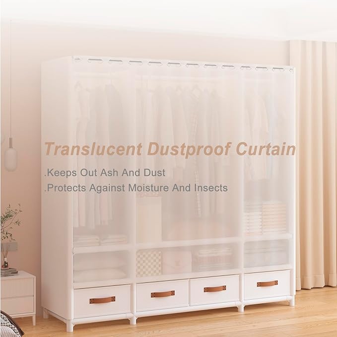 Portable Closet,Portable Closets for Hanging Clothes,Japanese Style Garment Rack Clothing Rack with 3 Drawers,1 Hanging Rods and 2 Storage Shelves,43.3" L x 17.7" W x 65.1" H,White
