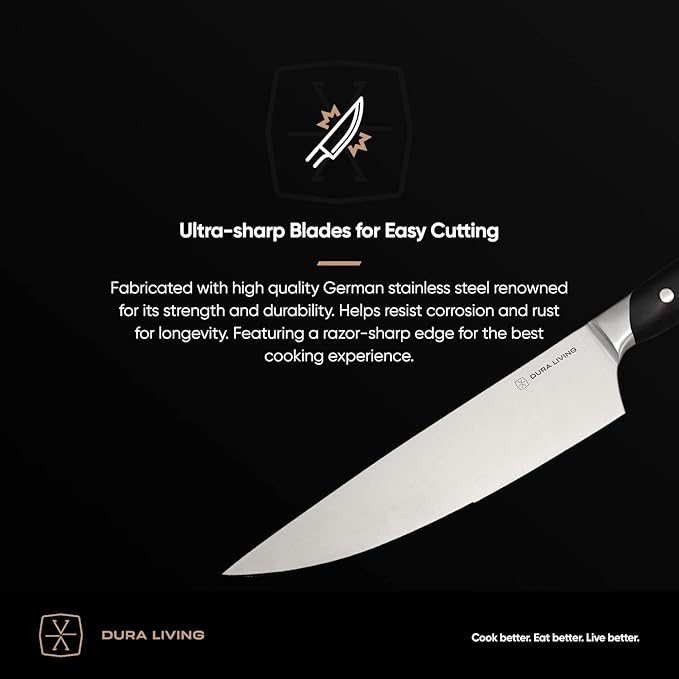 7-Inch Santoku Knife – Ultra-Sharp German High Carbon Stainless Steel, Full Tang, Ergonomic Handle, Multipurpose Kitchen Knife for Chopping, Slicing, and Dicing, Black