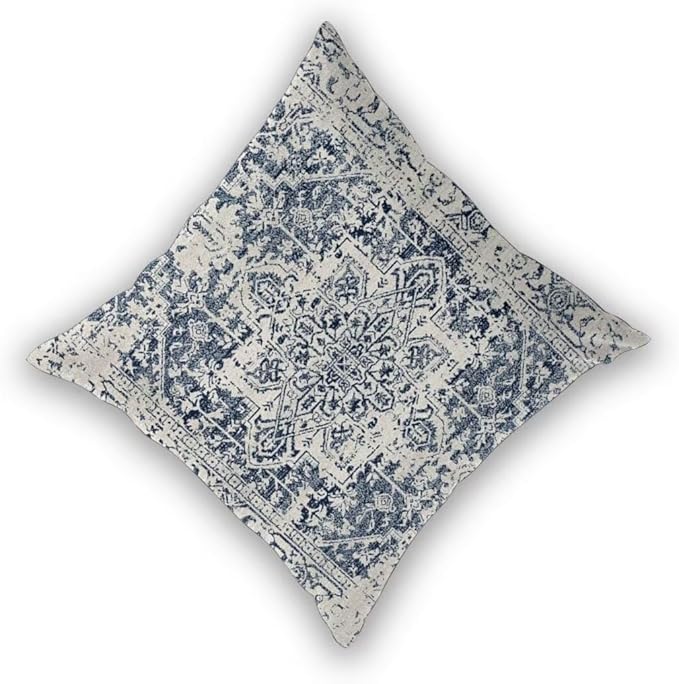 Boho Pillow Covers 24x24 Set of 2, White Navy Blue Carpet Pattern Outdoor Decorative Throw Pillows Ethnic Rustic Farmhouse Cushion Cases Linen Gifts for Couch Sofa Decor