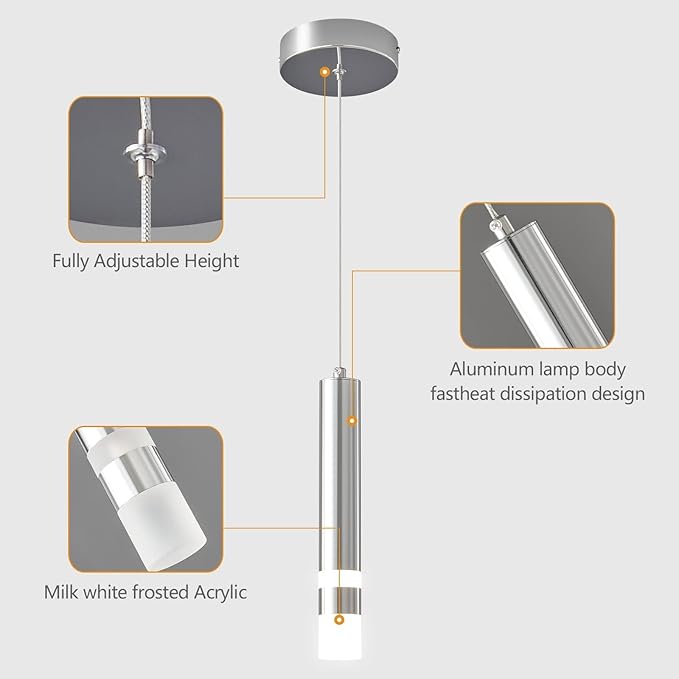 Modern Pendant Light Kitchen Fixture Dimmable LED Chrome Mini Pendant Lighting fo Kitchen Island Bedroom Bedside Table Small Pendant Lights (3-Pack)