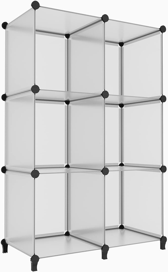 HOMIDEC 6-Cube Light Grey Cube Storage Organizer, Modular Storage Shelf with Hammer, Bin Cabinet Closet Bookshelf for Living Room, Bedroom, Office, Each Cube Size 11.8 x 11.8 inch