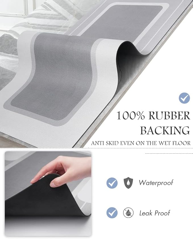 MontVoo Long Bath Mat Runner Non Slip Absorbent Stain Resistant Quick Dry Thin Bath Mat (17" x 50") - Grey