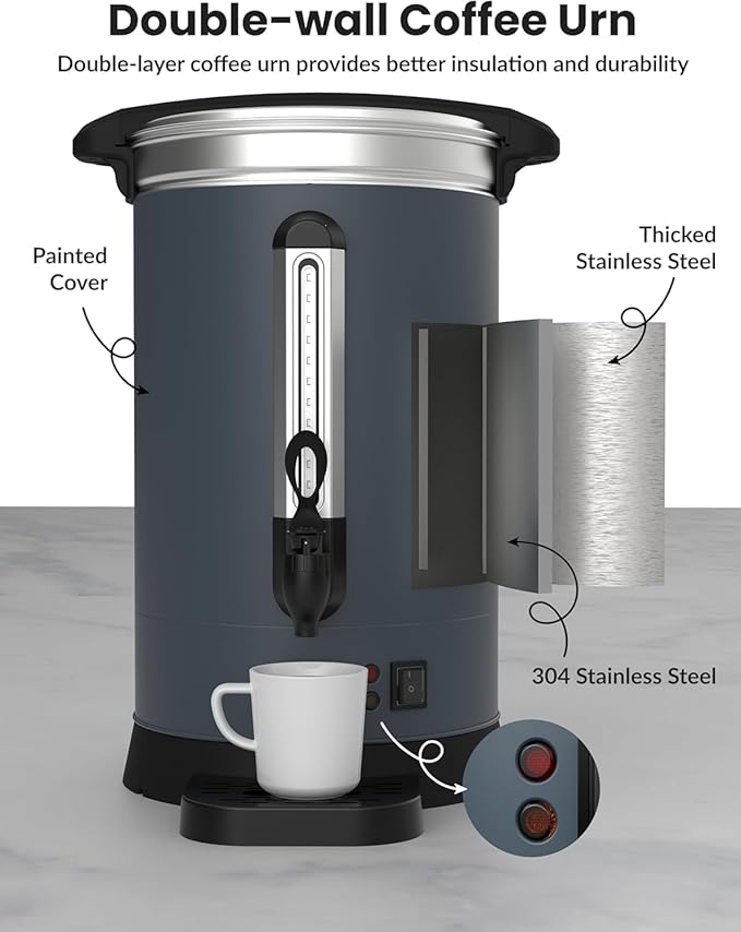 Large Commercial Coffee Urn 90 Cup/14L Coffee Dispenser,3.8Gal Stainless Steel Electric Coffee Maker with Double Wall Insulation, Hot Beverage & Water Dispenser