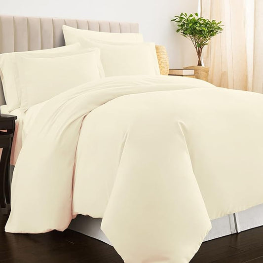 Pizuna Pure 100% Cotton Twin Duvet Cover Set, Luxurious 400 Thread Count Long Staple Cotton Sateen Weave with Button Closure (Combed Cream Cotton Duvet Cover Twin)