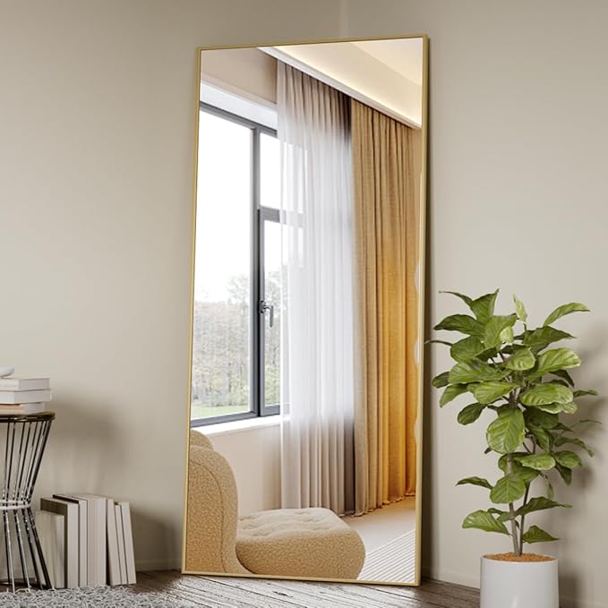 Koonmi 71"x26" Mirror Full Length, Standing Hanging or Leaning Against Wall Floor Mirrors, Full Body Floor Mirror for Bedroom Living Room, Gold