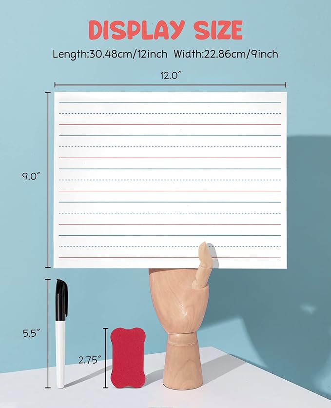 GAMENOTE White Board Dry Erase, Small Magnetic Lined White Board Set, Double Sided Magnet Ruled Lap Boards Whiteboard for Kids and Student Learning Homeschool Classroom, 9x12 Inches (Pack of 6)
