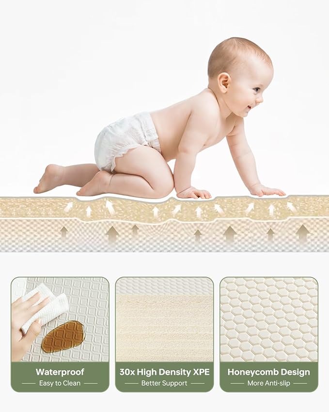 Baby Play Mat, 0.6" Foam Thicker Baby Playmats, Large Foldable 78"x70" Play Mat for Babies, Waterproof & Reversible Baby Mat for Floor, Crawling Baby Mat for Indoor&Outdoor&Travel(70*78*0.6)