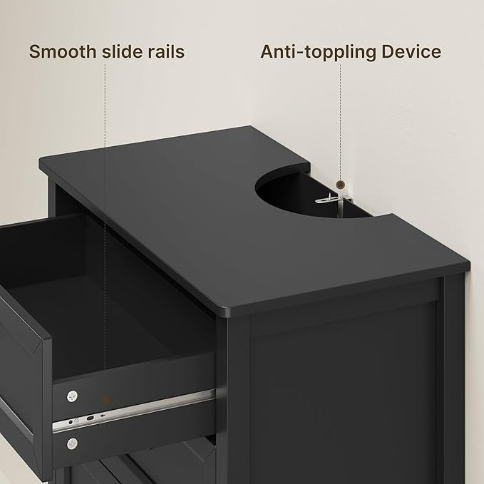 Gizoon 5 Drawer Dresser, 44.8" H Dresser for Bedroom, Wood Chest of Drawers, Storage Cabinet, Smooth Rail, Metal Handles, Anti-tip Device, for Living Room, Hallway, Black