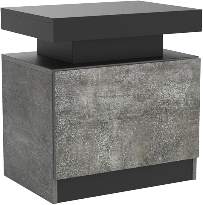 LED Nightstands, Modern End Side Table with 2 Drawers, LED Bedroom Furniture for Bedroom and Living Room, Grey