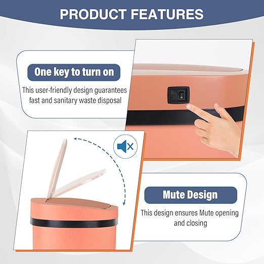 PayLessHere 13 Gallon Trash Can Kitchen Trash Can Automatic Garbage Can with Lid Touch Free High-Capacity Motion Sensor for Kitchen Bedroom Bathroom Office Trash Bin (1, Pink Stainless Steel)