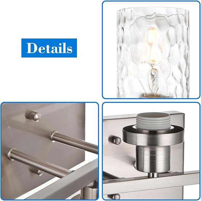MELUCEE 5-Light Bathroom Light Fixtures Brushed Nickel Finish, Modern Vanity Light Industrial Wall Lamp with Clear Hammered Glass Shade for Powder Room Bedroom (Patent No.: US D963914 S)