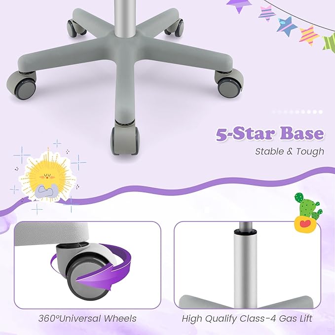Giantex Kids Desk Chair, Children Computer Chair with Wheels and Y-Shaped Lumbar Support, Mesh Kids Office Chair, Height Adjustable Desk Chair for Girls Boys Aged 4-13, Purple
