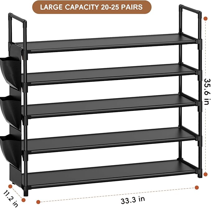 Shoe Rack 5 Tier Shoe Organizer Storage 20-25 Pairs Shoes Rack for Closet Shoes Rack Organizer Entryway Shoe Holder Space Saving Shoe Shelf Shoe Stand Large Tall Shoes Tower Garage Door