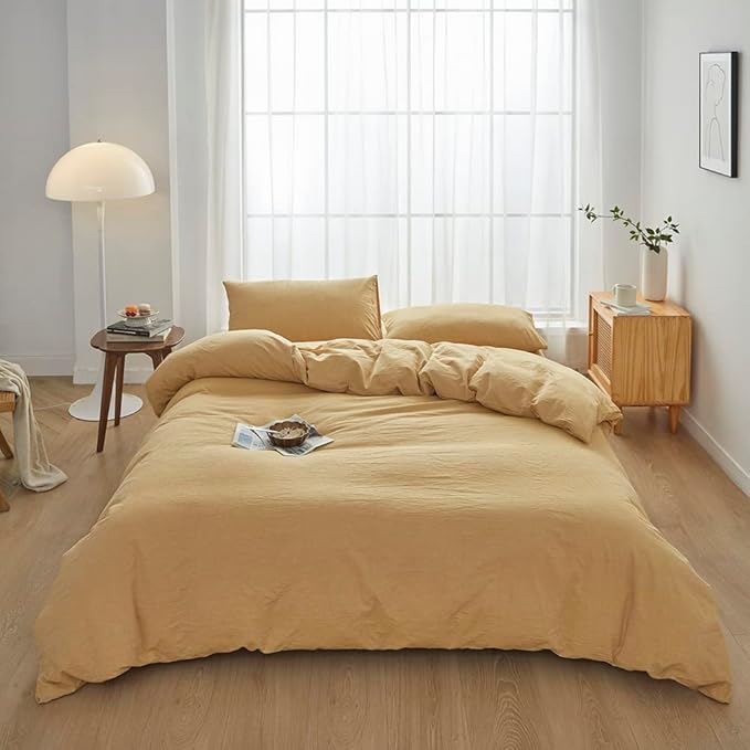 FACE TWO FACE Bedding Duvet Cover Set100% Washed Cotton Duvet Cover Linen Like Textured Breathable Durable Soft Comfy (Twin, Ginger)