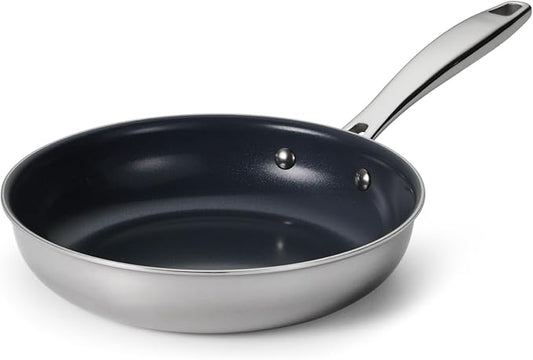Tramontina Signature 8-Inch Tri-Ply Clad Stainless Steel Small Frying Pan with Ceramic Non Stick Interior, Induction-Ready Nonstick Skillet, Oven-Safe, Dishwasher-Safe